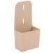 A brown cardboard Sabert coffee take out container caddy with a hole in the top.