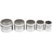 A row of silver Ateco stainless steel double-sided round pastry cutters.