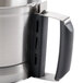 A stainless steel Robot Coupe cutter bowl with a black handle.