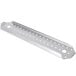 A stainless steel metal plate with holes.