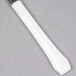 A white plastic knife with a silver tip and a white handle.