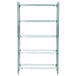 A Metro Metroseal 3 wire shelving unit with four green shelves.