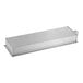 A silver rectangular stainless steel tray with a white lid on top.