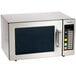 A Panasonic stainless steel commercial microwave oven with a black screen.