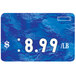 A blue credit card with white numbers and text.