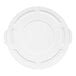 A white plastic lid for a Rubbermaid Brute 55 gallon trash can with handles.