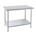 An Advance Tabco stainless steel work table with shelf.