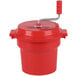 A red plastic Chef Master salad spinner with a handle.