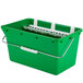 A green plastic bucket with a white handle.
