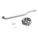 A stainless steel gas pipe with a grey circular burner assembly with screws.