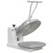 A white DoughXpress manual clamshell dough press with a round lid.