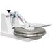 A white DoughXpress clamshell pizza dough press with a metal plate.
