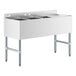 A stainless steel Regency underbar sink with three compartments and a right drainboard.