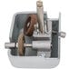 A Globe G12A meat slicer with wheels.