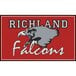 A red rectangular Notrax carpet entrance mat with a black and white Richland Falcons logo.