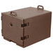 A brown plastic Cambro tray and sheet pan carrier with handles.