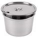 An 11 quart stainless steel vegetable inset pot with notched lid.