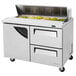 A Turbo Air stainless steel refrigerated sandwich prep table with 2 drawers.