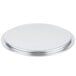 A close-up of a silver circular Vollrath pot/pan cover.