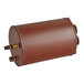 A brown metal cylinder with two holes and a brass handle.