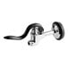 A close-up of a chrome and black Equip by T&S spray valve handle.