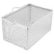 A stainless steel mesh basket with a handle and holes.