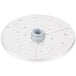 A white circular disc with holes and a hole in the center.