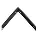 A black metal corner frame bracket with two holes.