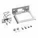 A stainless steel metal frame with screws and bolts.