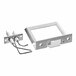 A stainless steel metal frame with wires and a latch and hook.