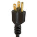 A black power cord with a gold electrical plug.