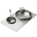 A Vollrath stainless steel adapter plate with a pan and bowl on a tray.