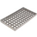 A grey rectangular metal grate with holes.