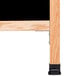 An Aarco oak A-frame sign board with black marker board on a wood surface.