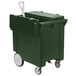 A Carlisle Forest Green Cateraide mobile ice bin with a lid open.