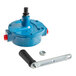 A blue manual rotary pump with a detachable handle and a nut, designed for fluid transfer.