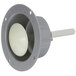 A grey latch with a white release circle inside.