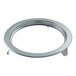 A chrome plated round ring with two legs.