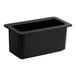 A Cambro black rectangular plastic food pan with a black rim.