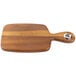 A Tablecraft acacia wood bread board with a metal ring.