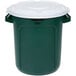 A green Rubbermaid commercial recycling bin with a white lid.