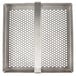 A stainless steel metal grid with holes.