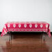 A red rectangular table with "Indiana University" in white text on it.