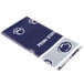 A white rectangular Creative Converting Penn State University plastic table cover with blue and white text.