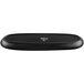 A black oval Libbey Driftstone porcelain tray with white text.