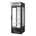 A black True refrigerated glass door merchandiser.