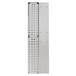 A white rectangular stainless steel drink rail with holes in it.