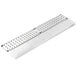 A stainless steel rectangular bar drink rail with holes in it.