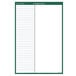 A green and white At-A-Glance wall planner with white writing on green lined paper.