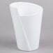 a white cup with a curved edge